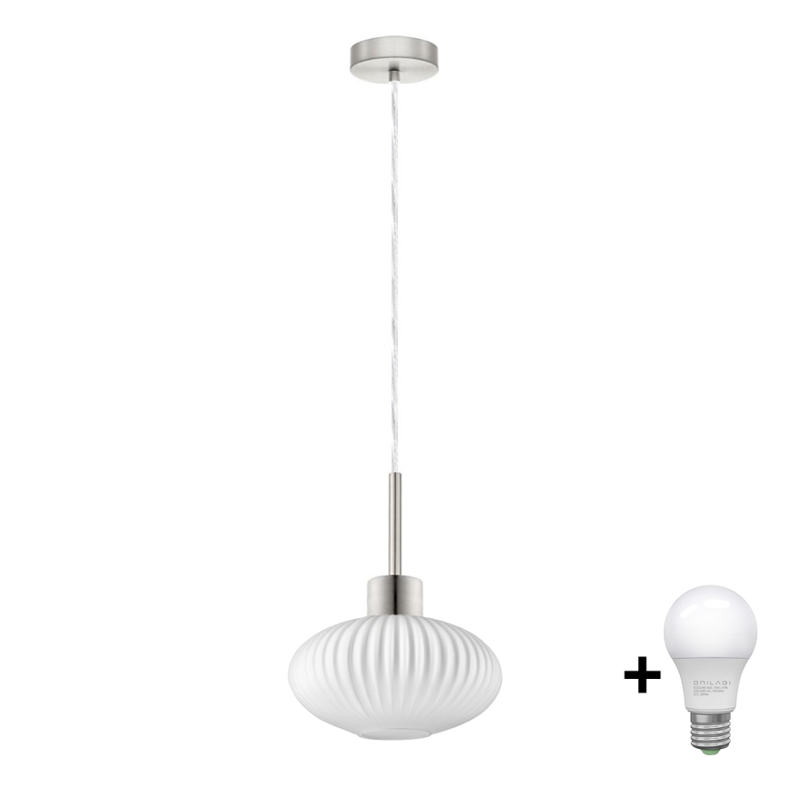 LED luster na lanku HARMA 1xE27/60W/230V pr. 25 cm matný chróm/biela