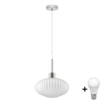 LED Luster na lanku HARMA 1xE27/60W/230V pr. 30 cm matný chróm/biela