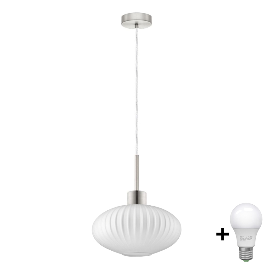 LED Luster na lanku HARMA 1xE27/60W/230V pr. 30 cm matný chróm/biela