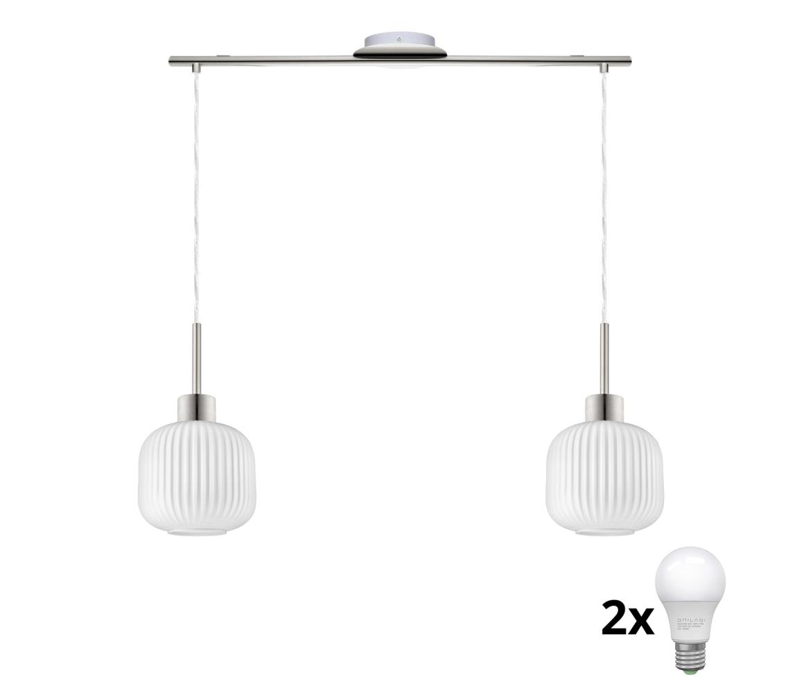 Eglo LED luster na lanku HARMA 2xE27/60W/230V matný chróm/biela 1xEG32519+2xNSLA55459