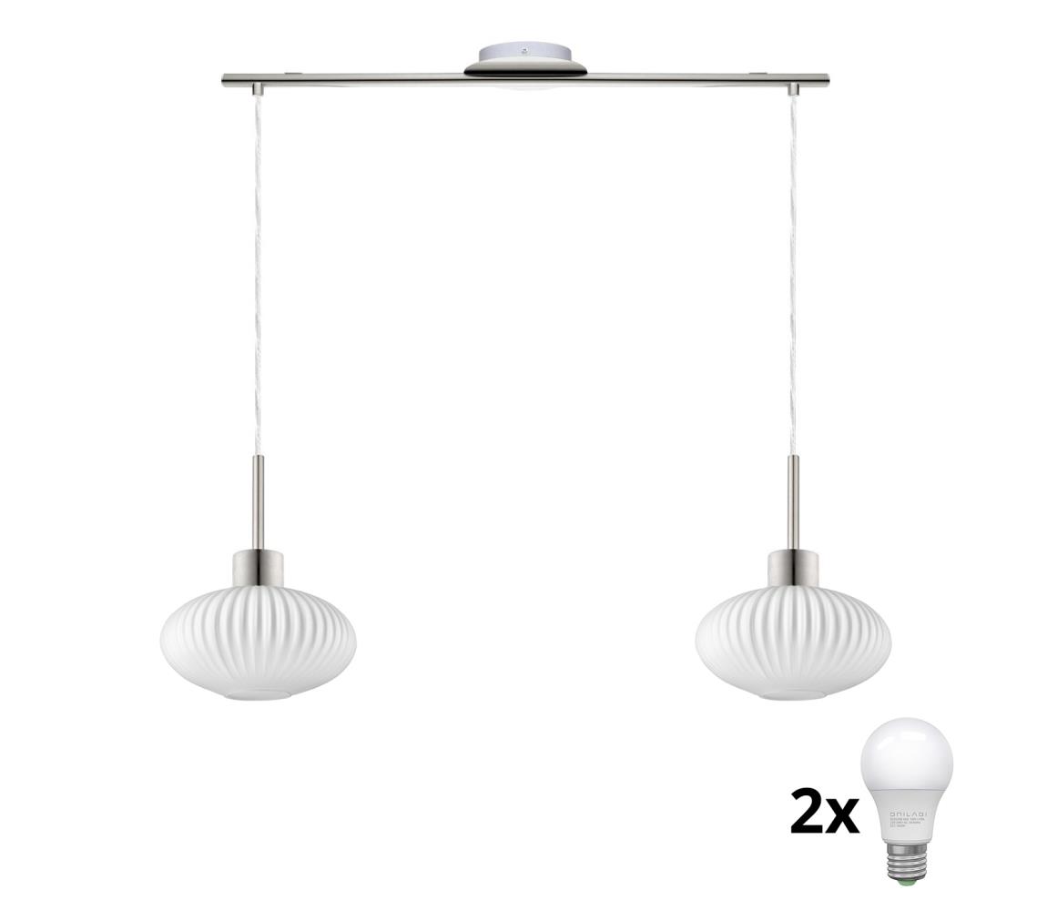 Eglo LED luster na lanku HARMA 2xE27/60W/230V matný chróm/biela 1xEG32519+2xNSLA55466