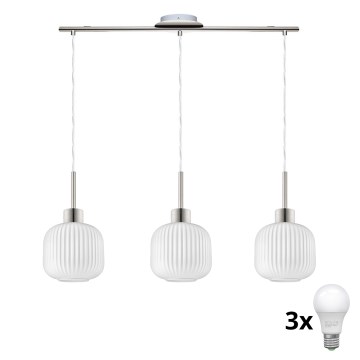 LED luster na lanku HARMA 3xE27/60W/230V matný chróm/biela