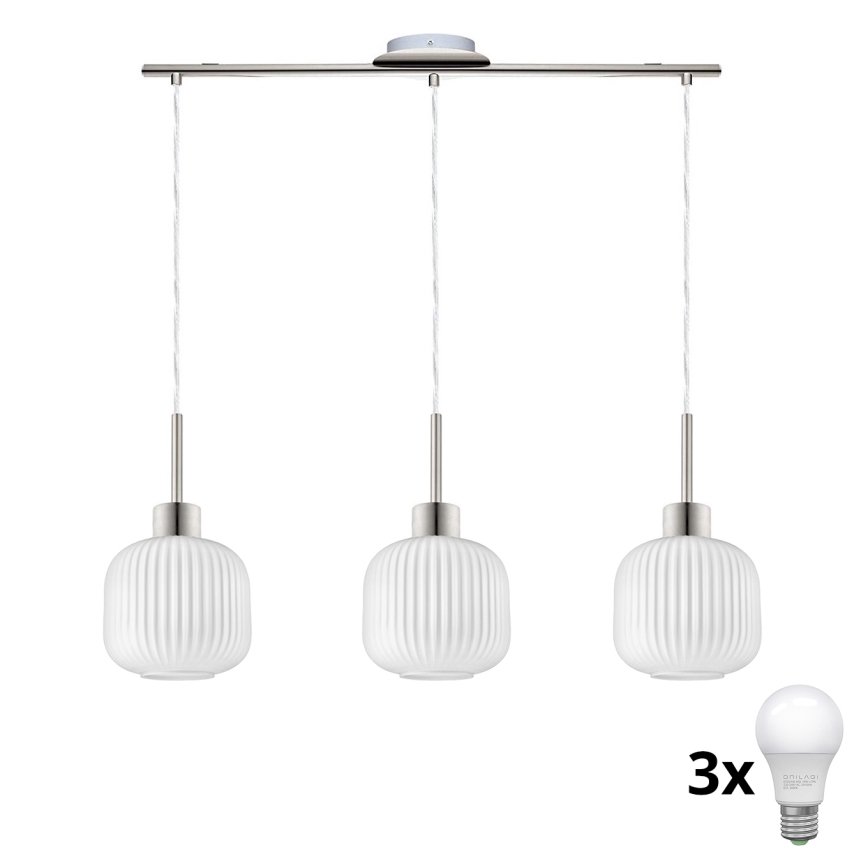 LED luster na lanku HARMA 3xE27/60W/230V matný chróm/biela