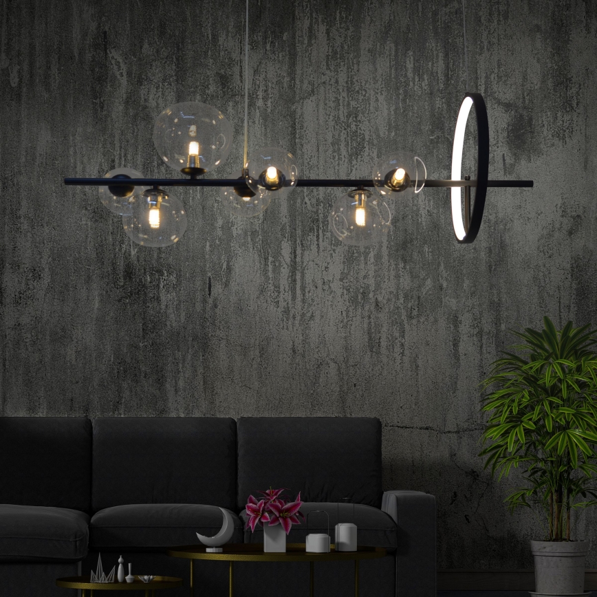 LED Luster na lanku HYBRID LED/15W/230V + 7xG9/6W 4000K čierna