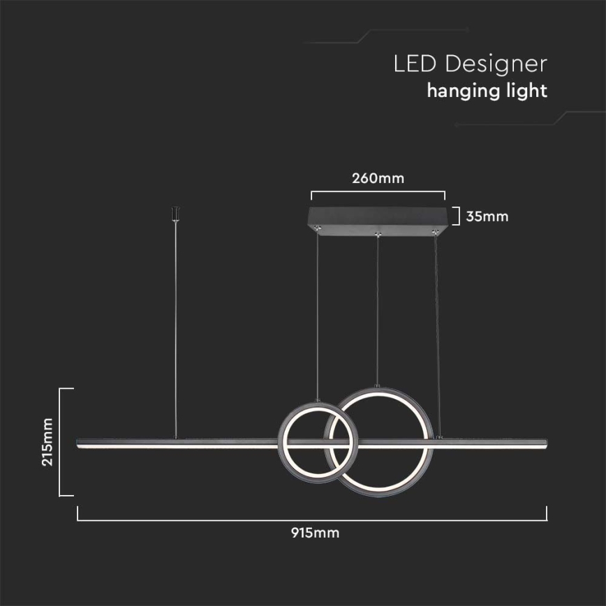 LED Luster na lanku LED/15W/230V 4000K 80 cm čierna