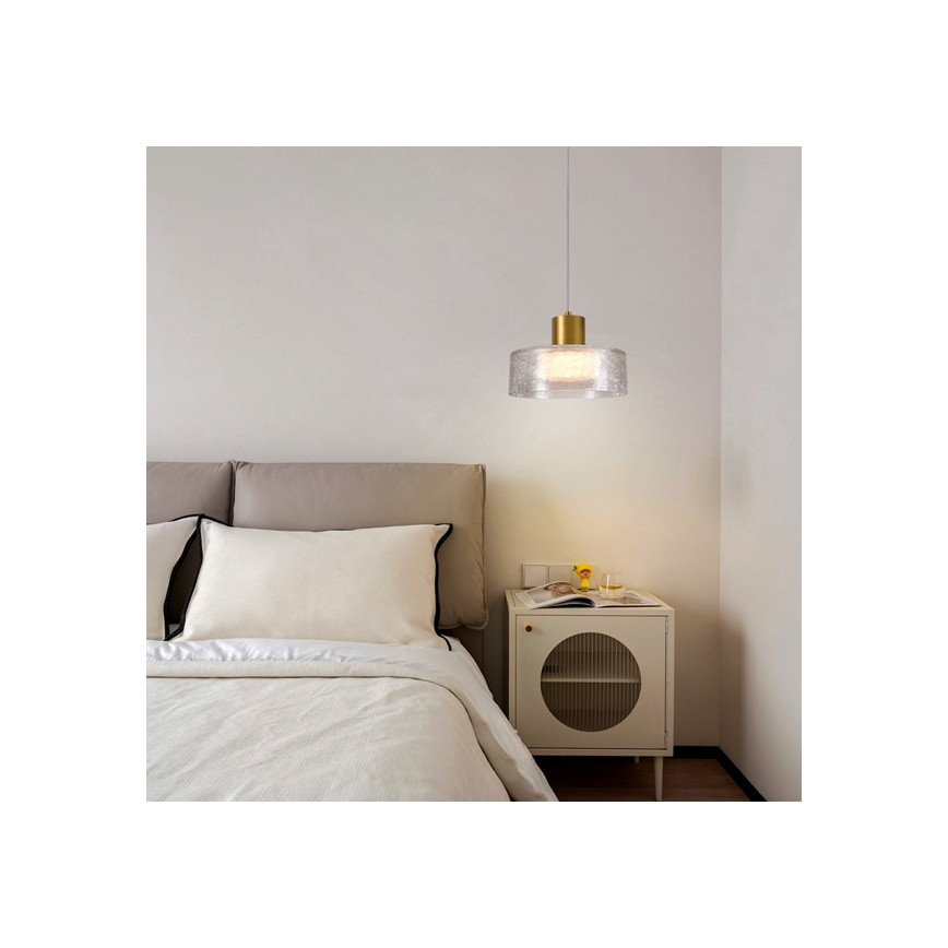 LED Luster na lanku LED/8W/230V 3000K zlatá/číra pr. 20 cm