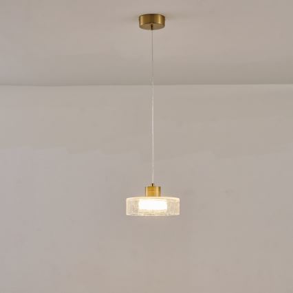 LED Luster na lanku LED/8W/230V 3000K zlatá/číra pr. 20 cm
