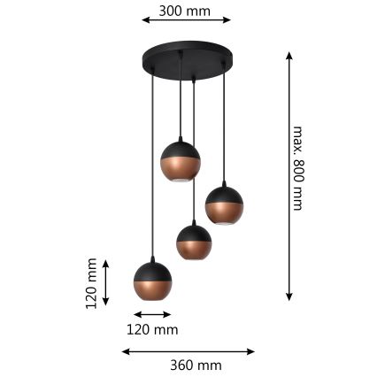 LED Luster na lanku MIDWAY 4xGU10/4,8W/230V čierna/medená