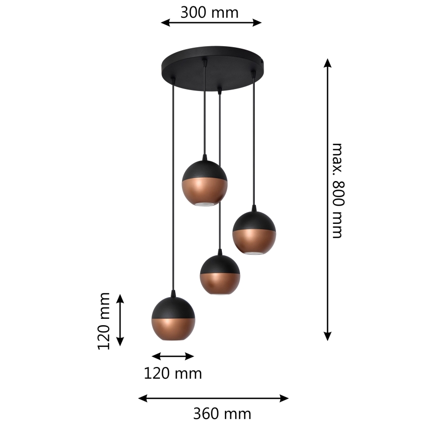 LED Luster na lanku MIDWAY 4xGU10/4,8W/230V čierna/medená