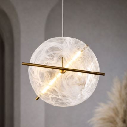 LED Luster na lanku RELAX LED/15W/230V zlatý/biely