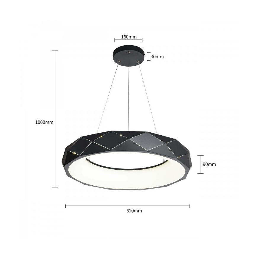 LED luster na lanku REUS LED/36W/230V 4000K pr. 61 cm čierna