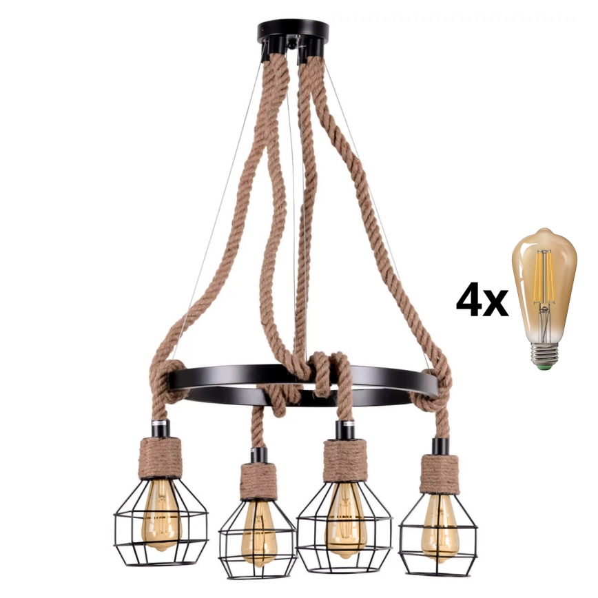 LED Luster na lanku ROPE ALEGRA 4xE27/10W/230V