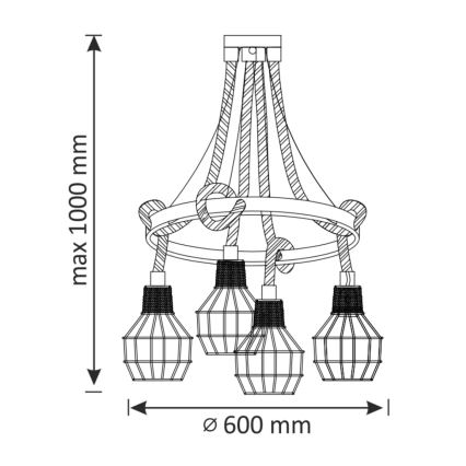 LED Luster na lanku ROPE ALEGRA 4xE27/10W/230V