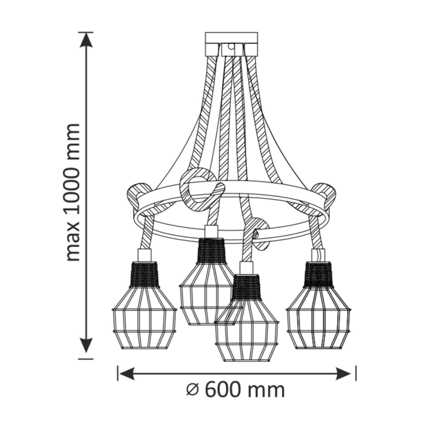 LED Luster na lanku ROPE ALEGRA 4xE27/10W/230V