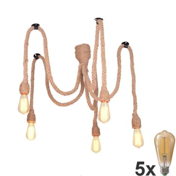 LED Luster na lanku ROPE CASA 5xE27/10W/230V pavúk