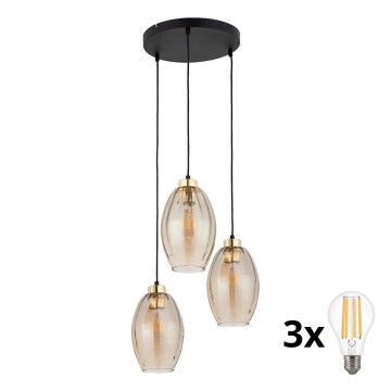 LED luster na lanku SEBO 3xE27/15W/230V čierna/dymová béžová