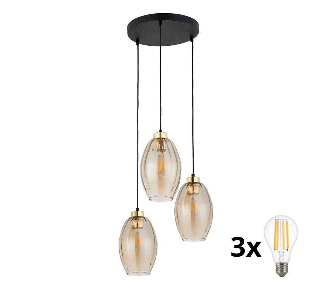 LED luster na lanku SEBO 3xE27/15W/230V čierna/dymová béžová 4634