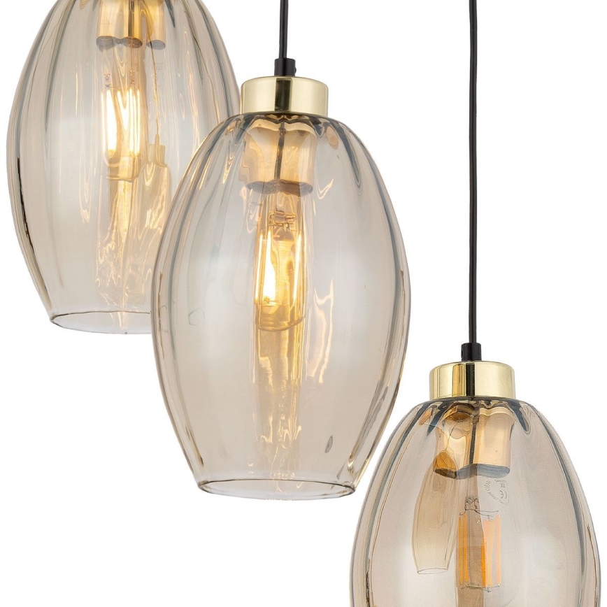 LED luster na lanku SEBO 3xE27/15W/230V čierna/dymová béžová