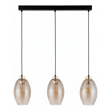 LED luster na lanku SEBO 3xE27/15W/230V čierna/dymovo-béžová