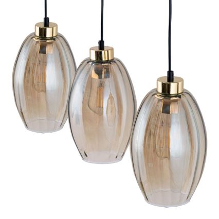 LED luster na lanku SEBO 3xE27/15W/230V čierna/dymovo-béžová