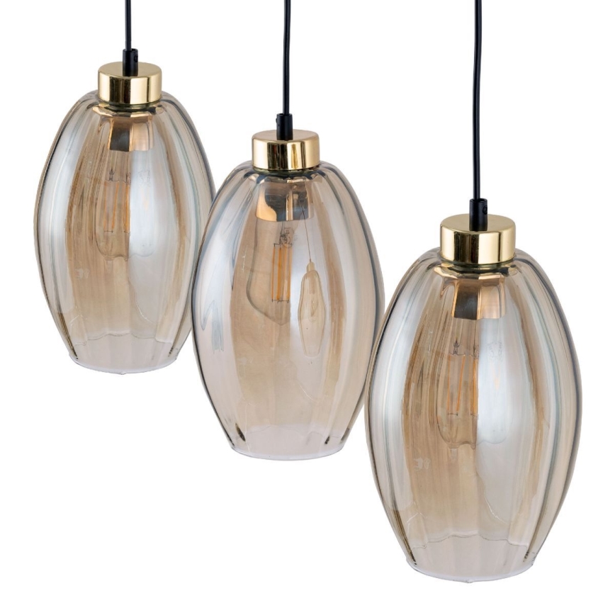 LED luster na lanku SEBO 3xE27/15W/230V čierna/dymovo-béžová