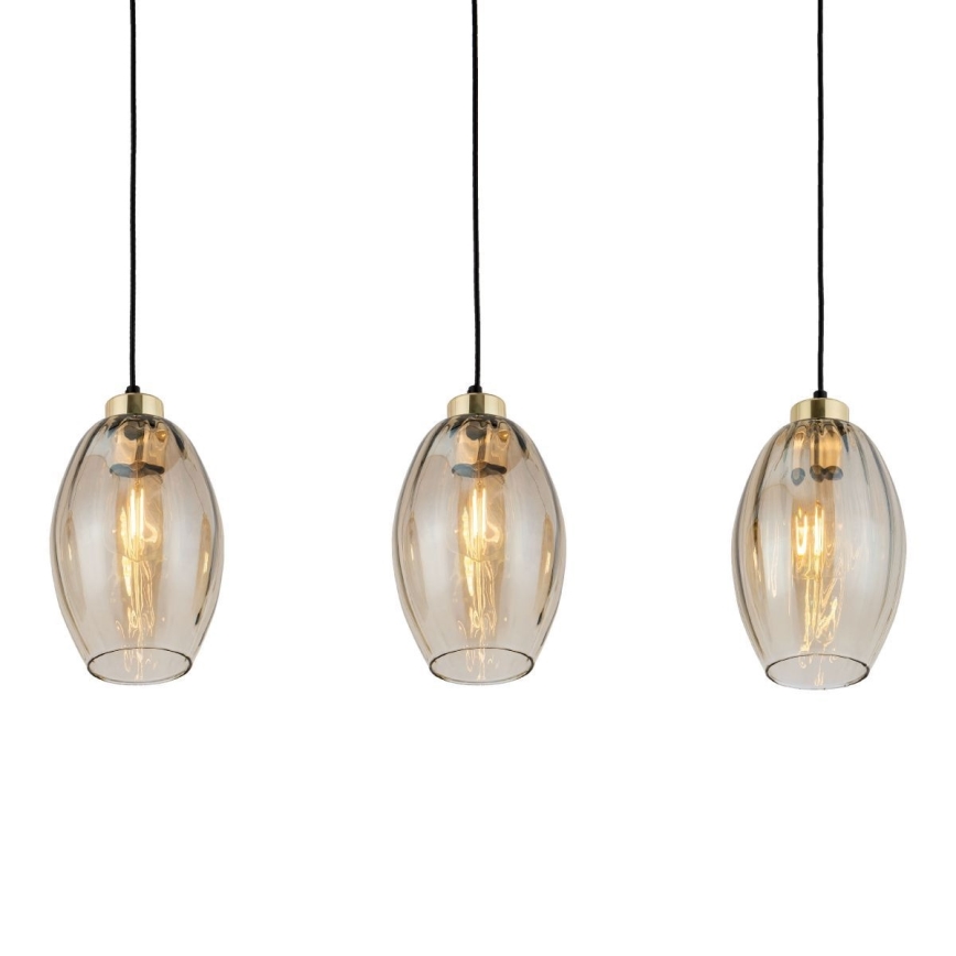 LED luster na lanku SEBO 3xE27/15W/230V čierna/dymovo-béžová