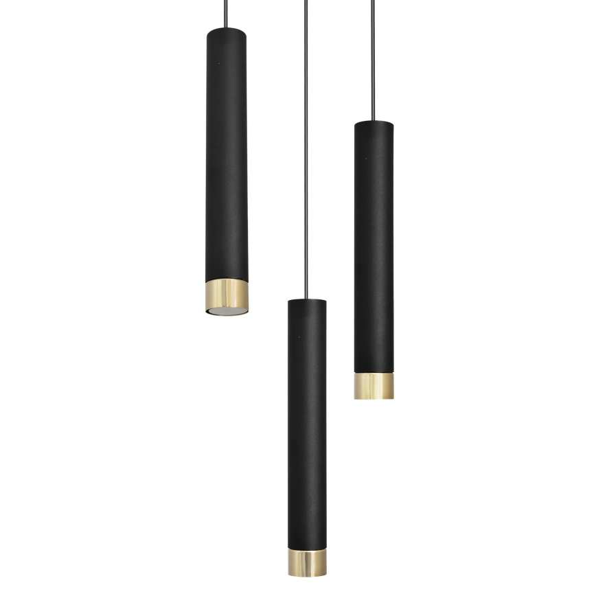 LED Luster na lanku TUBA 3xGU10/6,5W/230V čierna/zlatá
