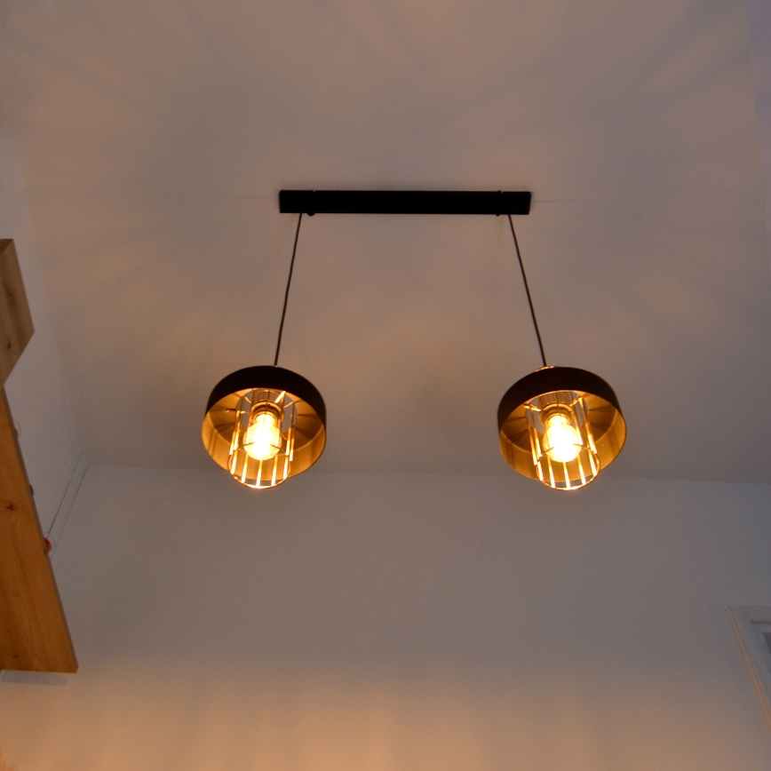 LED Luster na lanku VOLTA 2xE27/15W/230V čierna/zlatá