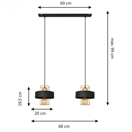 LED Luster na lanku VOLTA 2xE27/15W/230V čierna/zlatá