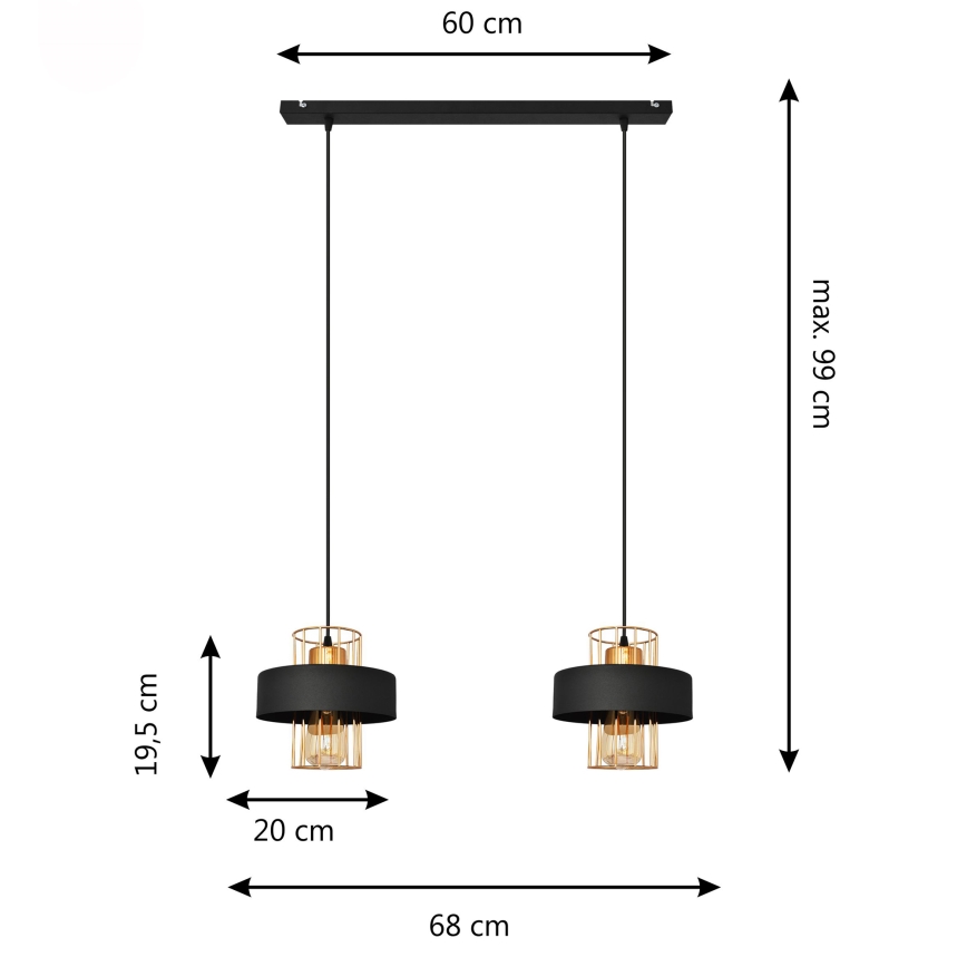 LED Luster na lanku VOLTA 2xE27/15W/230V čierna/zlatá