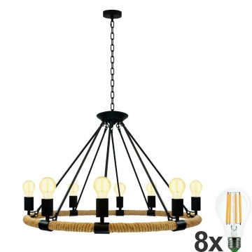 LED Luster na reťazi ROPE ARTHUR 8xE27/6W/230V
