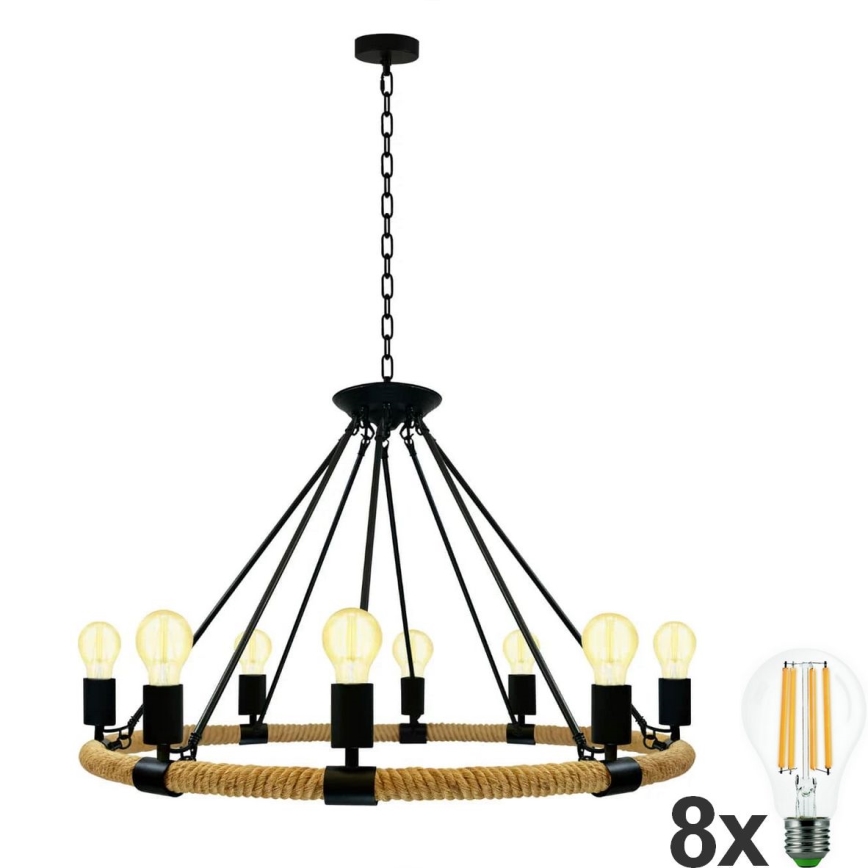 LED Luster na reťazi ROPE ARTHUR 8xE27/6W/230V