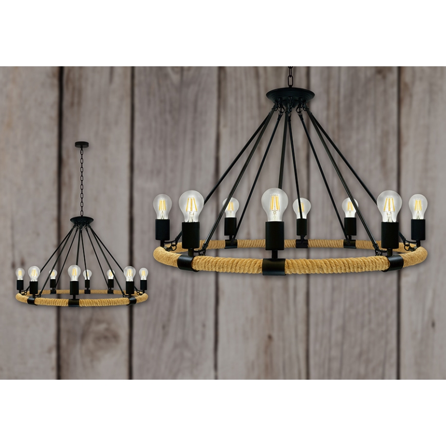 LED Luster na reťazi ROPE ARTHUR 8xE27/6W/230V