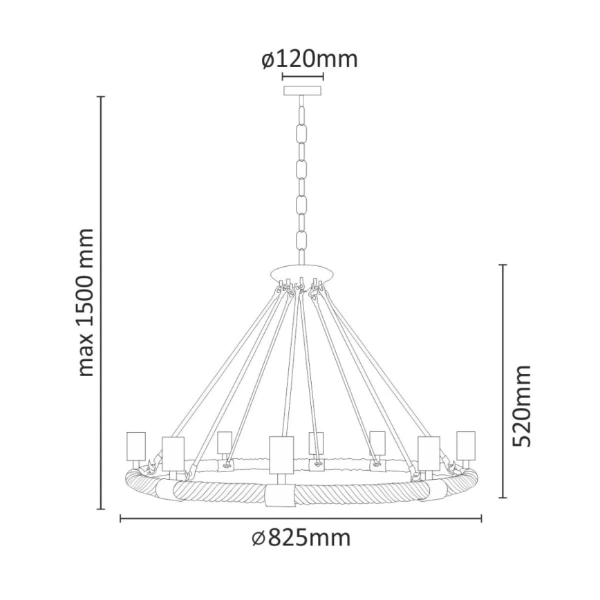 LED Luster na reťazi ROPE ARTHUR 8xE27/6W/230V