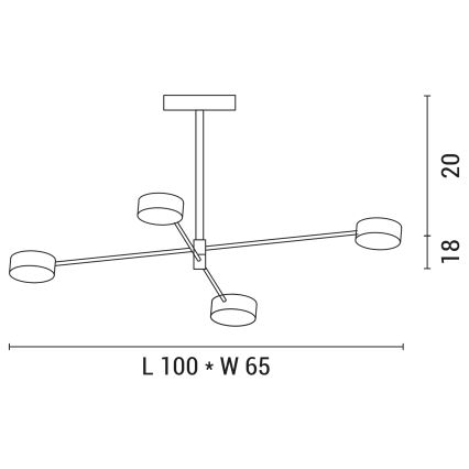 LED Luster na tyči 4xLED/12W/230V 4000K zlatá