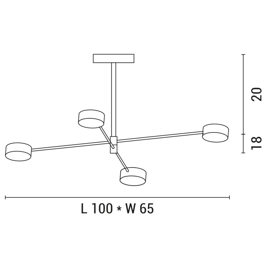 LED Luster na tyči 4xLED/12W/230V 4000K zlatá