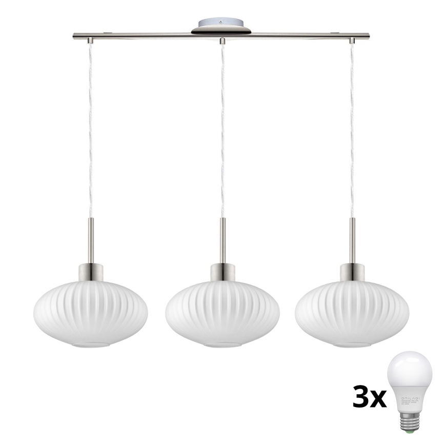 LED luster s lankom HARMA 3xE27/60W/230V matný chróm/biela
