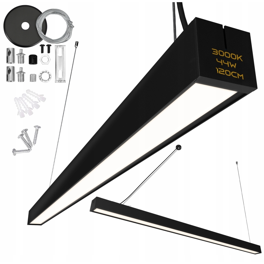 LED luster, závesný na lanku/prisadený, 44 W, 230 V, 3000 K, 120 cm, čierny
