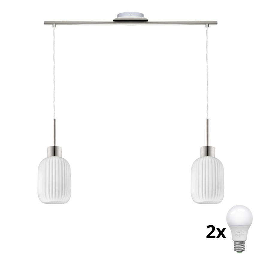 LED Lustr na lanku HARMA 2xE27/60W/230V matný chrom/bílá