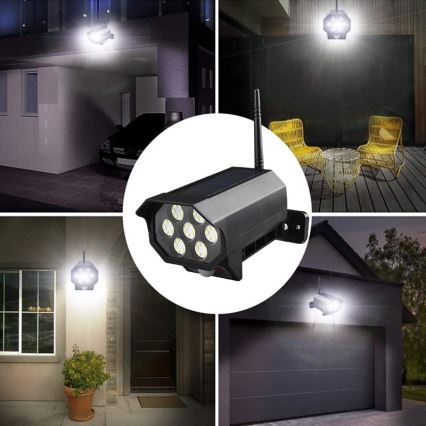 LED Maketa bezpečnostnej kamery so senzorom a so solárnym panelom LED/5W/5,5V 800 mAh IP65 + diaľkové ovládanie