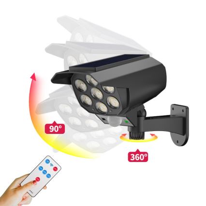 LED Maketa bezpečnostnej kamery so senzorom a so solárnym panelom LED/5W/5,5V 800 mAh IP65 + diaľkové ovládanie