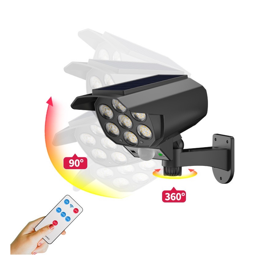 LED Maketa bezpečnostnej kamery so senzorom a so solárnym panelom LED/5W/5,5V 800 mAh IP65 + diaľkové ovládanie