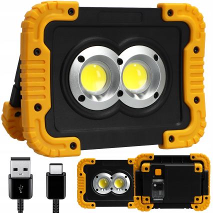 LED Nabíjací reflektor s funkciou powerbanky LED/20W/5V 4400 mAh IP44 čierna/žltá