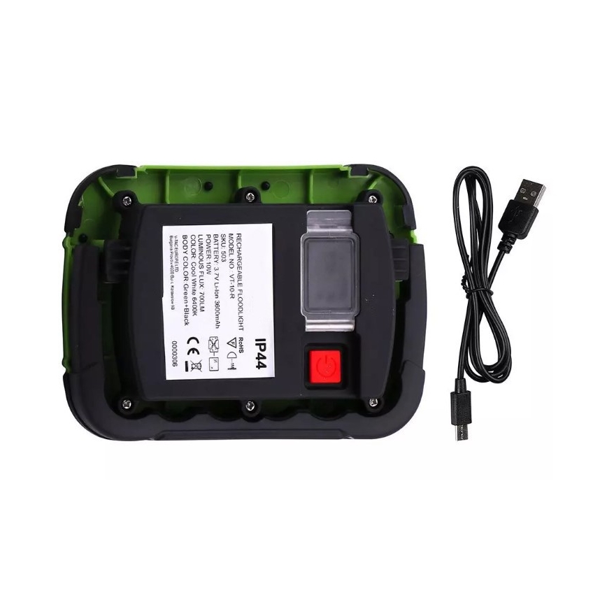 LED Nabíjací reflektor SAMSUNG CHIP LED/10W/3,7V IP44 6400K 3600 mAh zelená