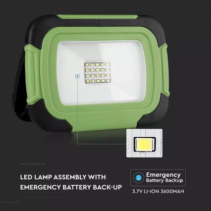 LED Nabíjací reflektor SAMSUNG CHIP LED/10W/3,7V IP44 6400K 3600 mAh zelená