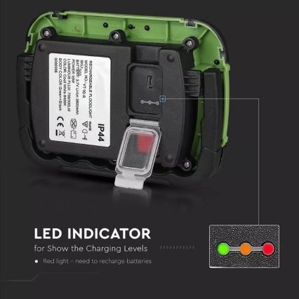 LED Nabíjací reflektor SAMSUNG CHIP LED/10W/3,7V IP44 6400K 3600 mAh zelená