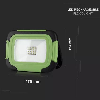 LED Nabíjací reflektor SAMSUNG CHIP LED/10W/3,7V IP44 6400K 3600 mAh zelená
