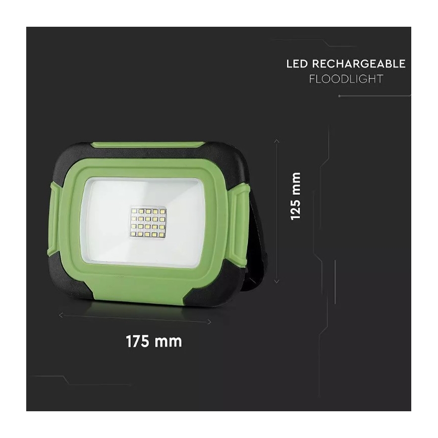 LED Nabíjací reflektor SAMSUNG CHIP LED/10W/3,7V IP44 6400K 3600 mAh zelená