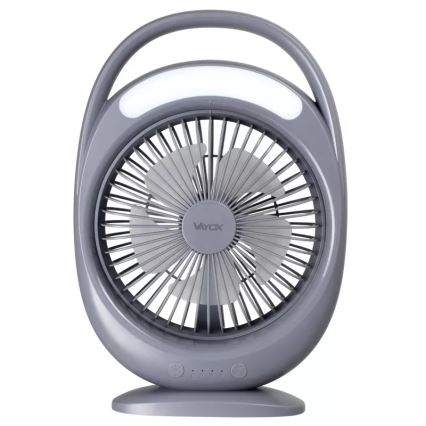 LED Nabíjací stolný ventilátor s LED osvetlením LED/2,8W/5V USB 2400 mAh sivý