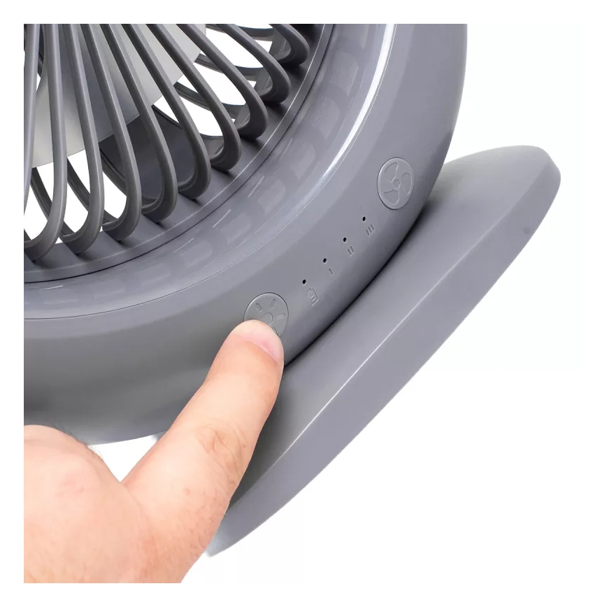 LED Nabíjací stolný ventilátor s LED osvetlením LED/2,8W/5V USB 2400 mAh sivý